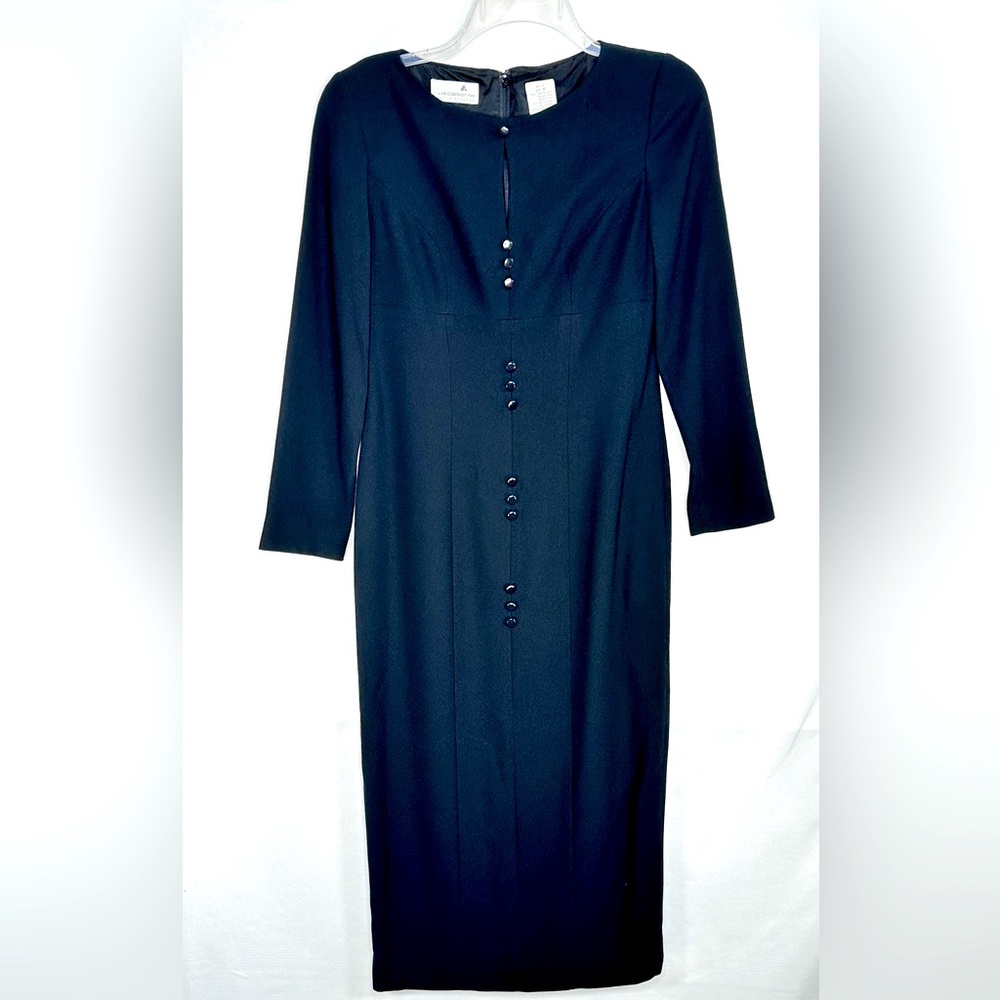 Liz Claiborne VTG Black Midi Sheath Dress Dark Romantic Quiet Luxury Sz 6P